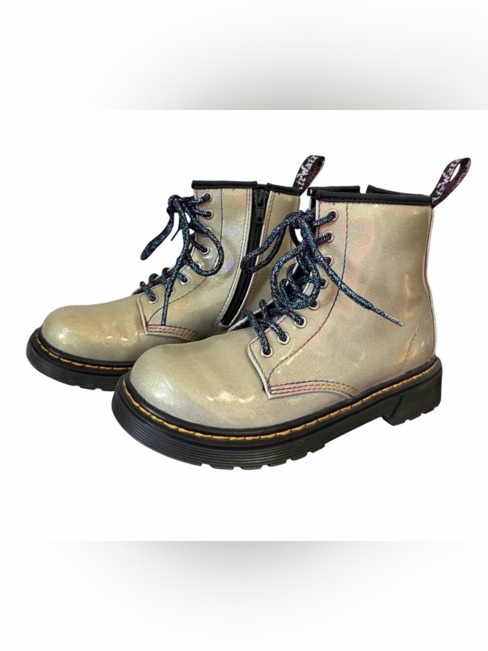 Dr Martens Kids 1460 Sparkle Rays Lace Up Boots Silver Lightshow Girls Size 1